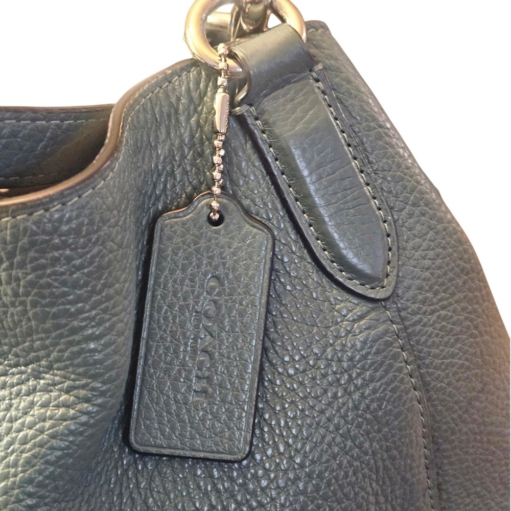 Coach Pebbled Leather Hobo Bag Teal Blue Shoulder Bag Triple Compartment - Picture 4 of 13
